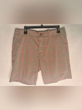 Vintage Mr Turk Men's Red and Black Micro-Check Flat Front Shorts